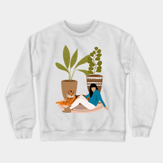 Girl and tiger Crewneck Sweatshirt by grafart